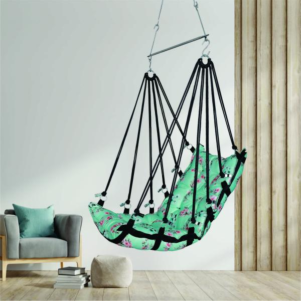 Gentle yet sturdy Cotton Jhula with Floral Design | Traditional Hammock Swing for home | Holds 200 Kg